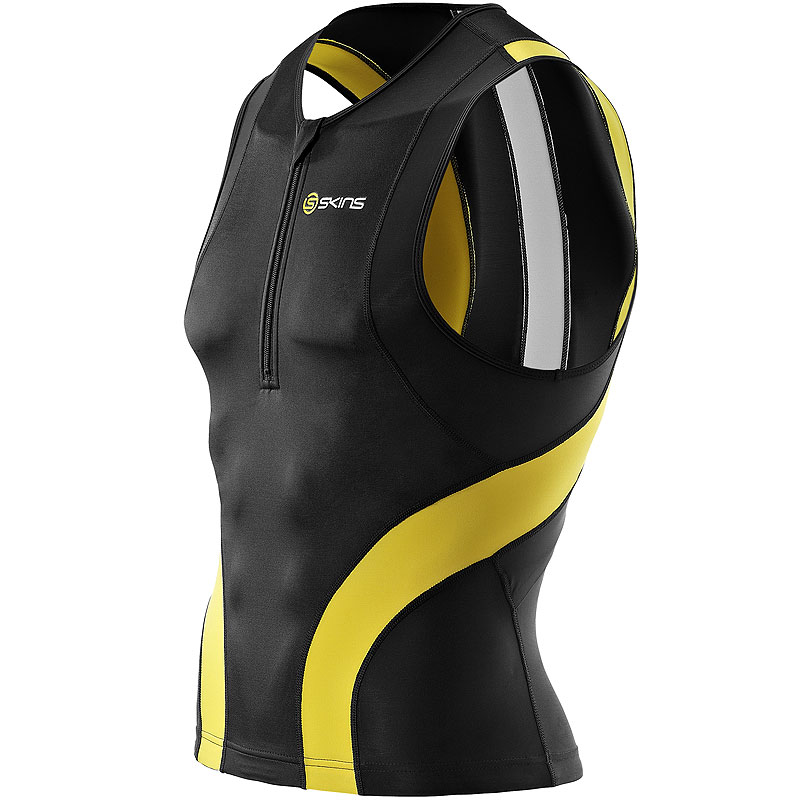 SKINS DEBARDEUR AVEC ZIP NOIR ET JAUNE Vetement triathlon