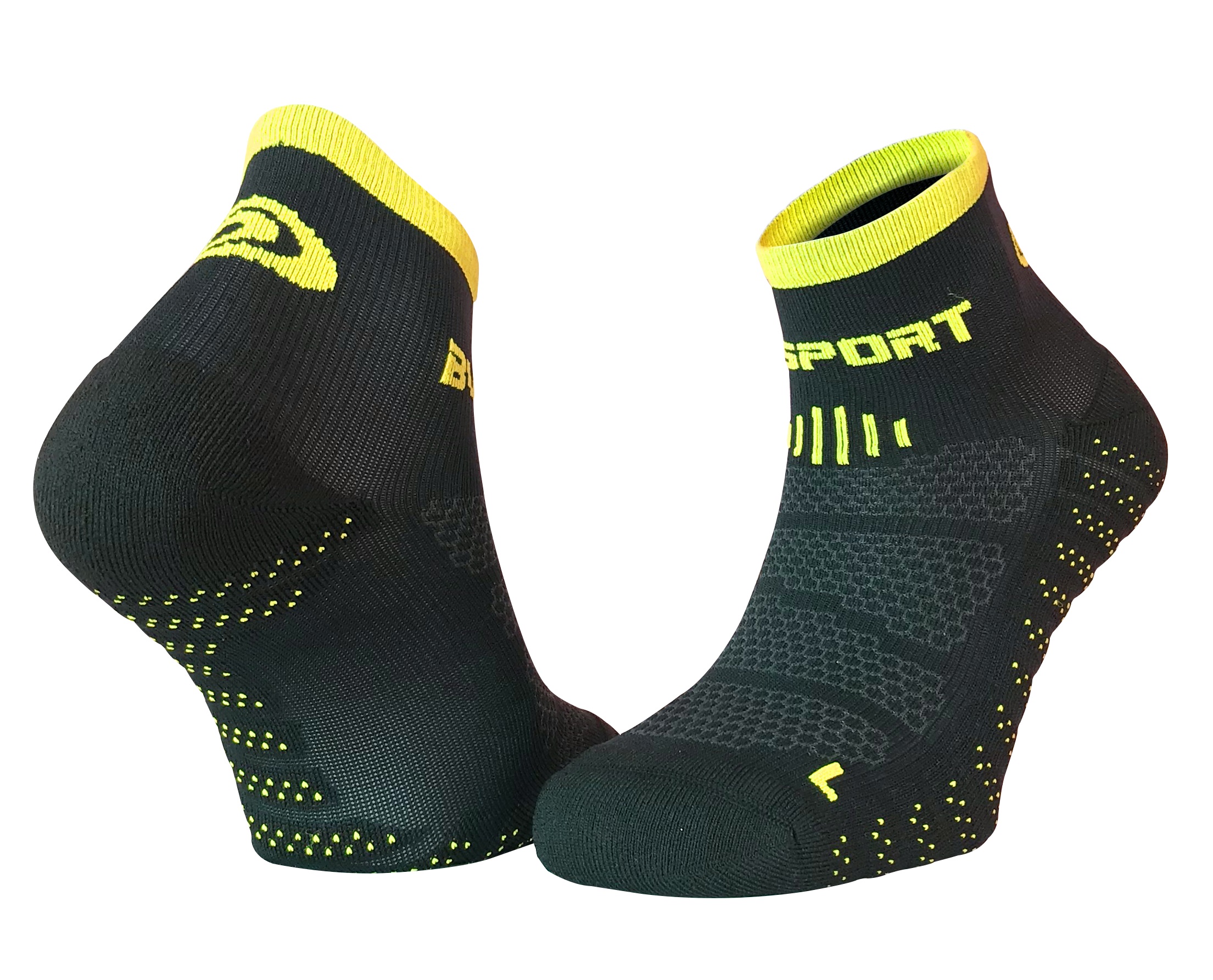 BV SPORT SOCQUETTES SCR ONE EVO NOIRES ET JAUNES  Chaussettes Running BV Sport