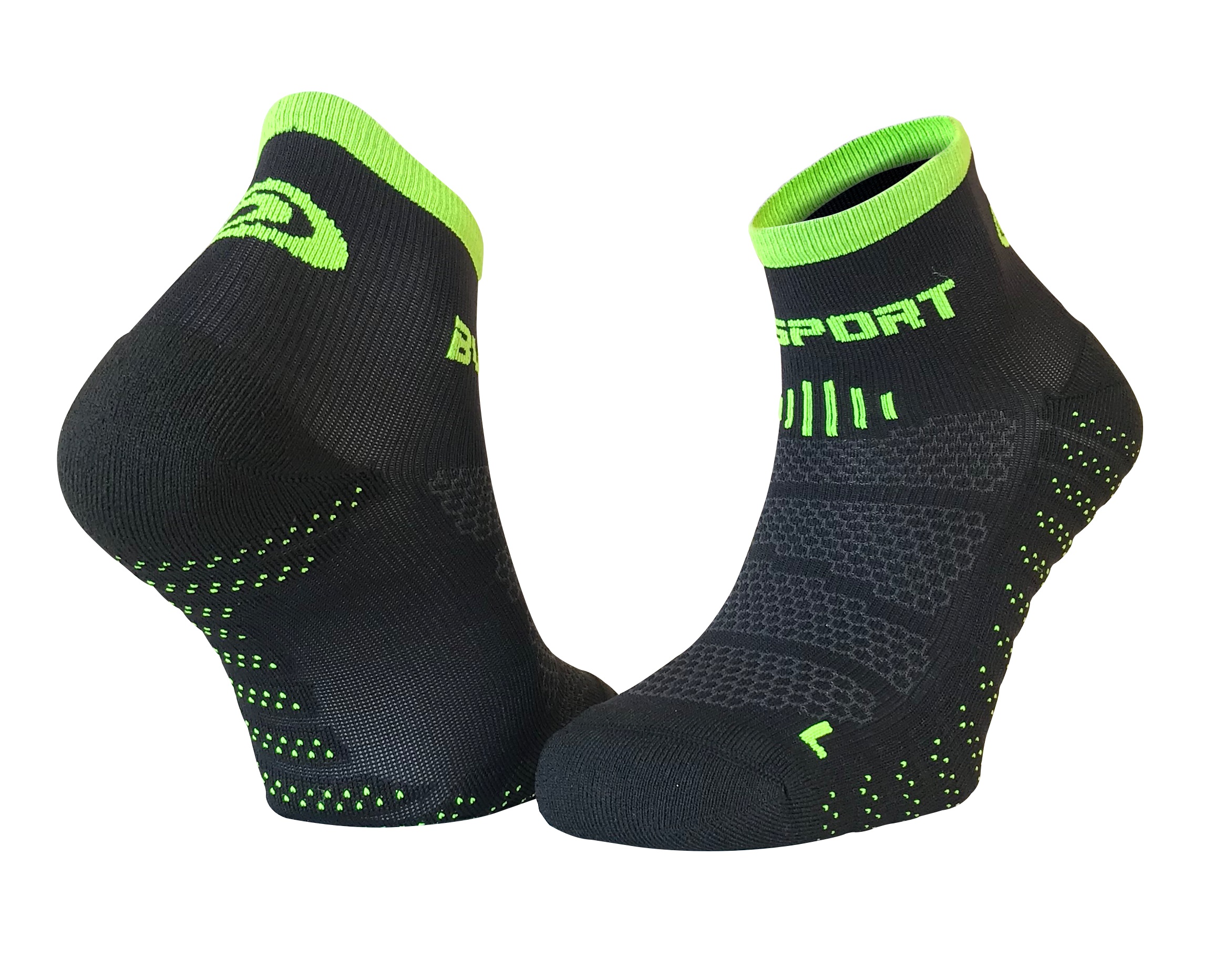 BV SPORT SOCQUETTES SCR ONE EVO NOIRES ET VERTES  Chaussettes Running BV Sport