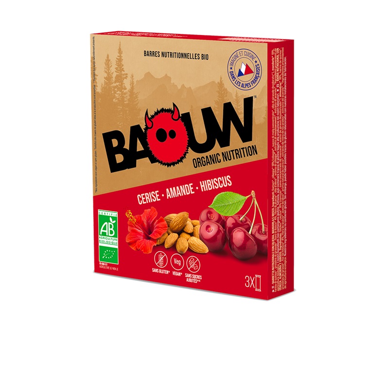 BAOUW 3 BARRES CERISE AMANDE HIBISCUS  Barre énergetique
