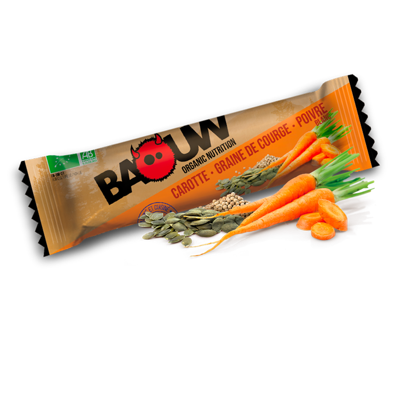 BAOUW  BARRE CAROTTE GRAINE DE COURGE POIVRE BLANC  Barre énergetique