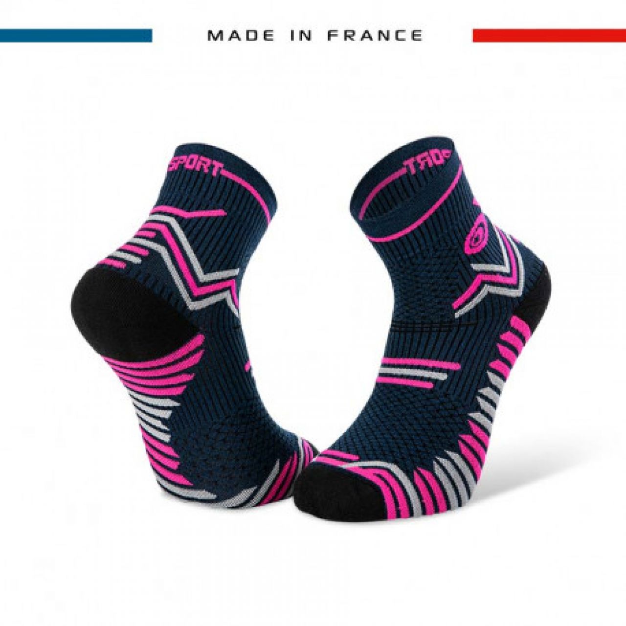 BV SPORT CHAUSSETTES ULTRA TRAIL BLLEUES ET ROSE Made in France