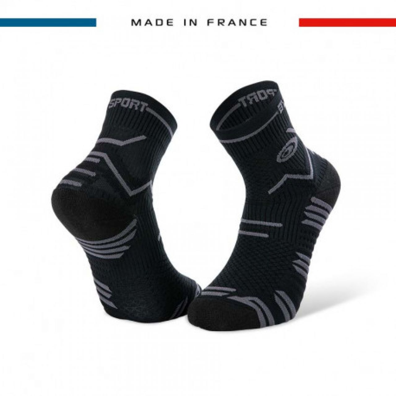 BV SPORT CHAUSSETTES ULTRA TRAIL GRISES ET NOIRES Made in France