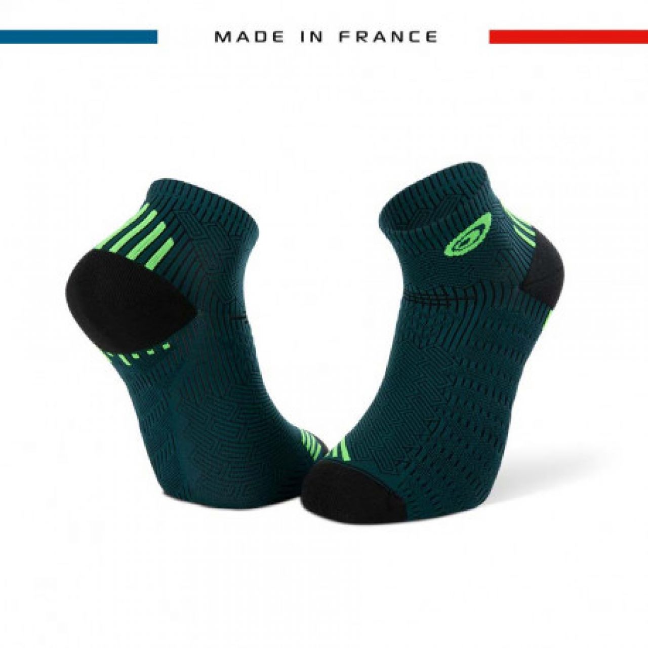 BV SPORT SOQUETTES RUN ELITES  NOIRES ET VERTES Made in France