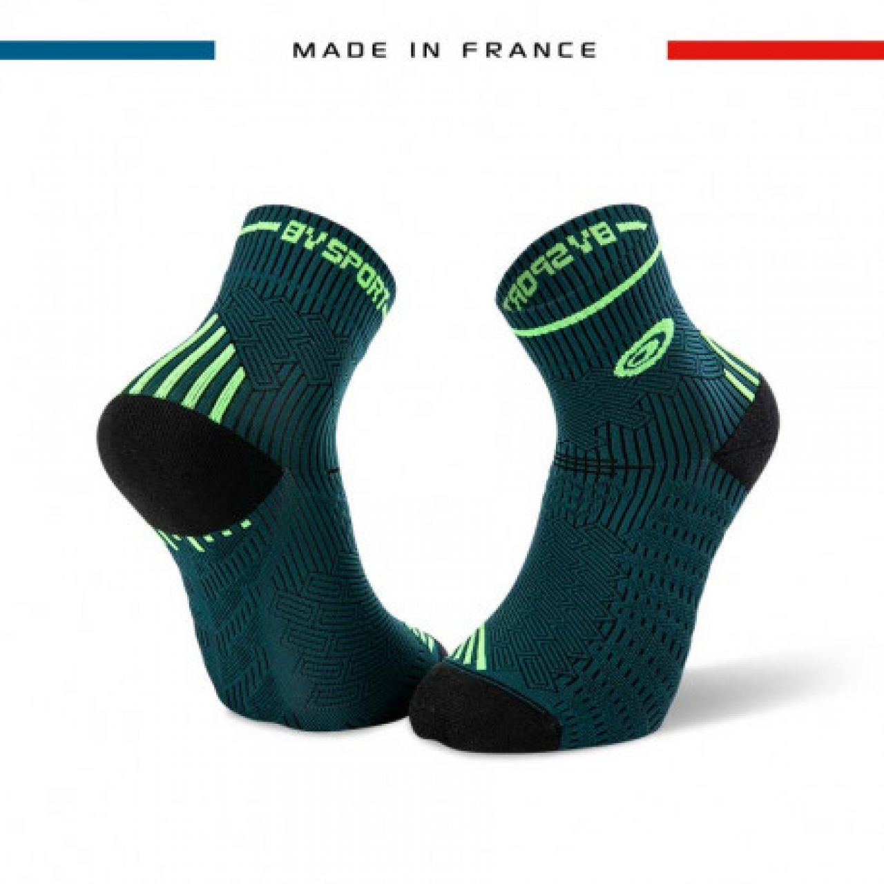 BV SPORT CHAUSSETTES RUN MARATHON VERTES ET NOIRES Made in France