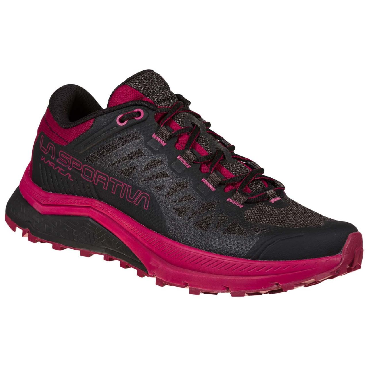 LA SPORTIVA KARACAL NEON BLACK ET RED PLUM Chaussure de  trail