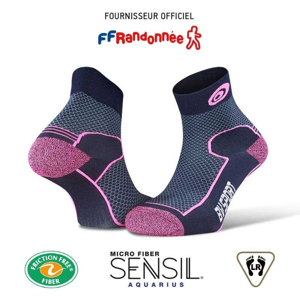 BV SPORT SOQUETTE DOUBLE POLYAMIDE COURTE EVO ROSE ET BLEUE Chaussette de randonnée