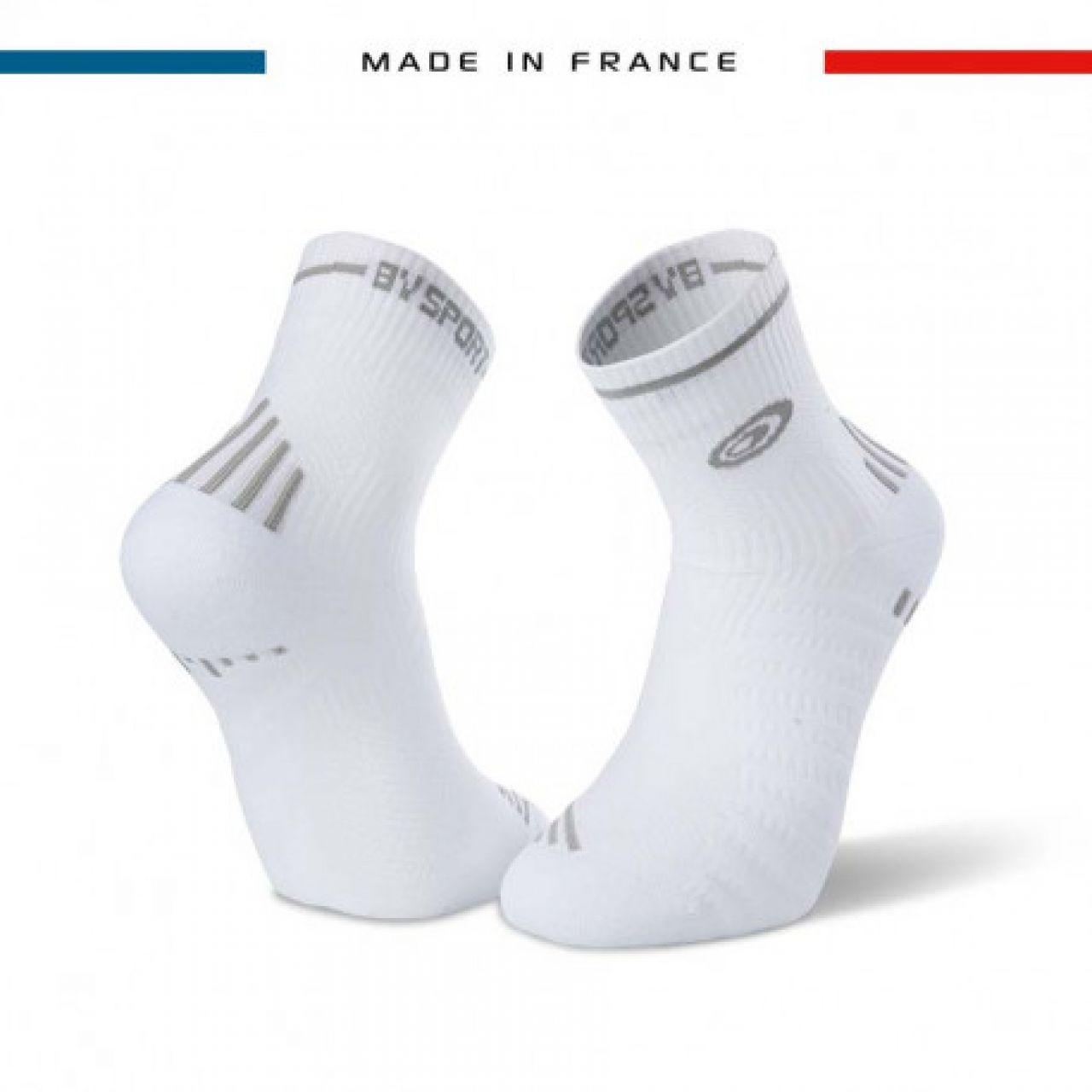 BV SPORT CHAUSSETTE RUN MARATHON BLANCHE ET GRISE Made in France