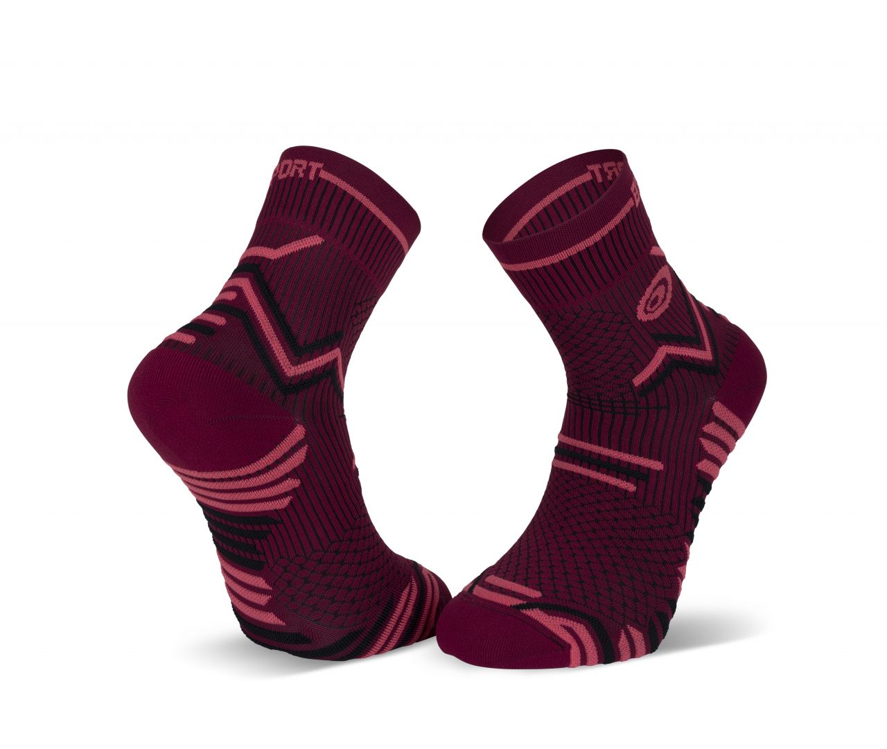 BV SPORT CHAUSSETTES ULTRA TRAIL BORDEAUX ET ROSE Made in France