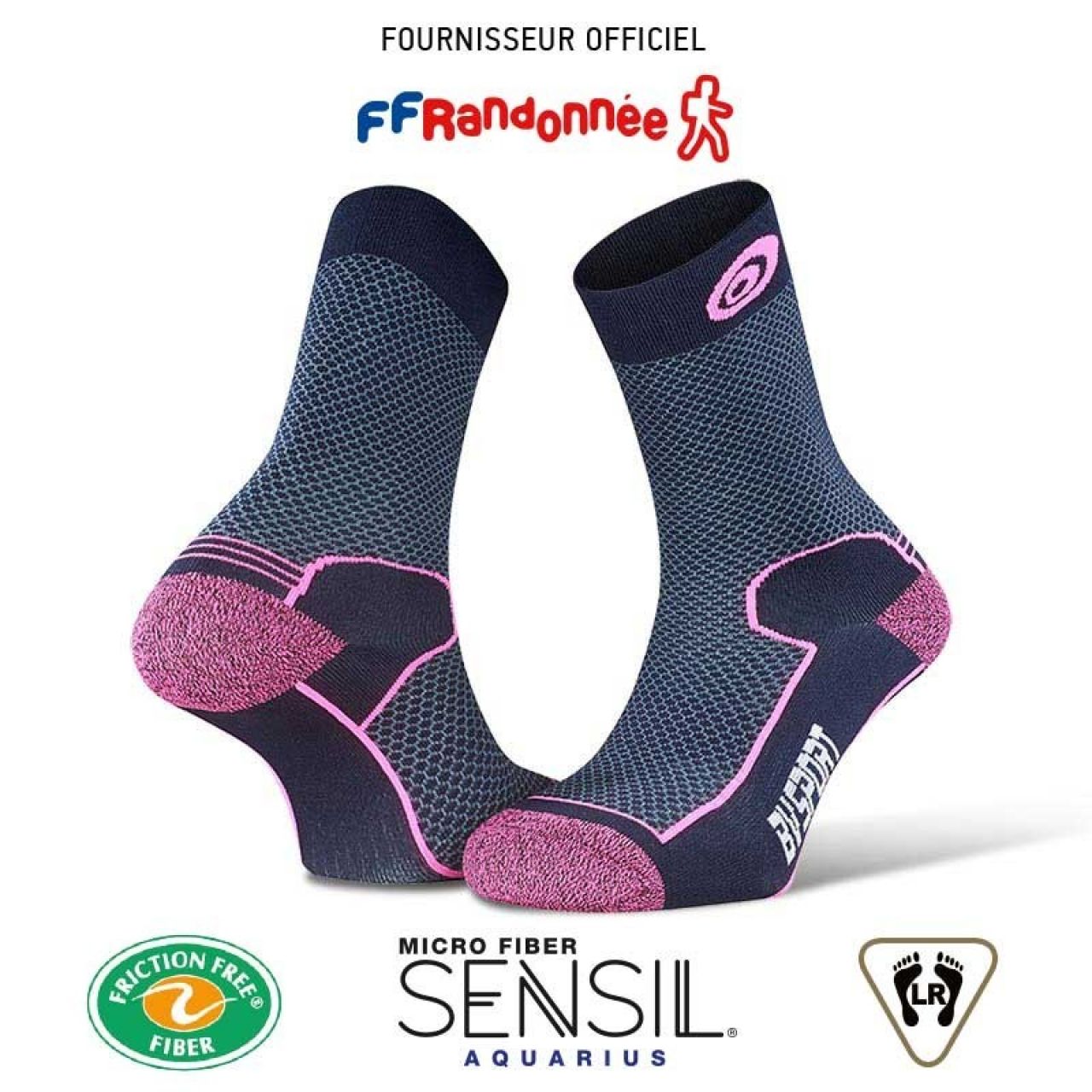 BV SPORT SOQUETTE DOUBLE BLEU ROSE Chaussettes de randonnée