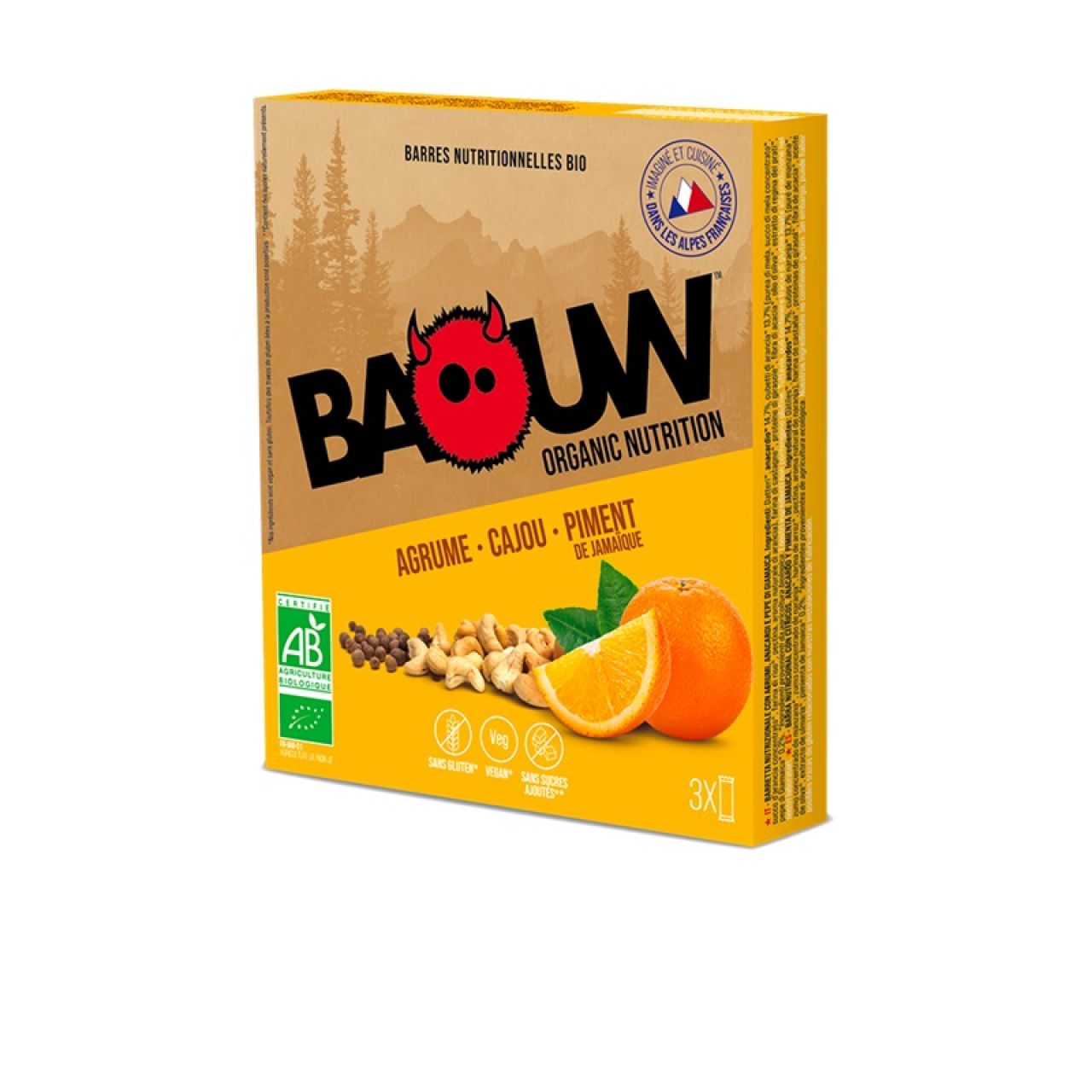 BAOUW 3 BARRES AGRUME - CAJOU - REINE DES PRÉS  Barre énergetique