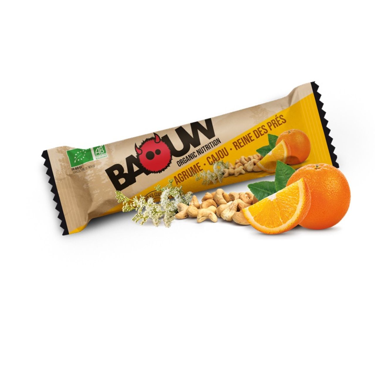 BAOUW  BARRE AGRUME - CAJOU - REINE DES PRÉS  Barre énergetique