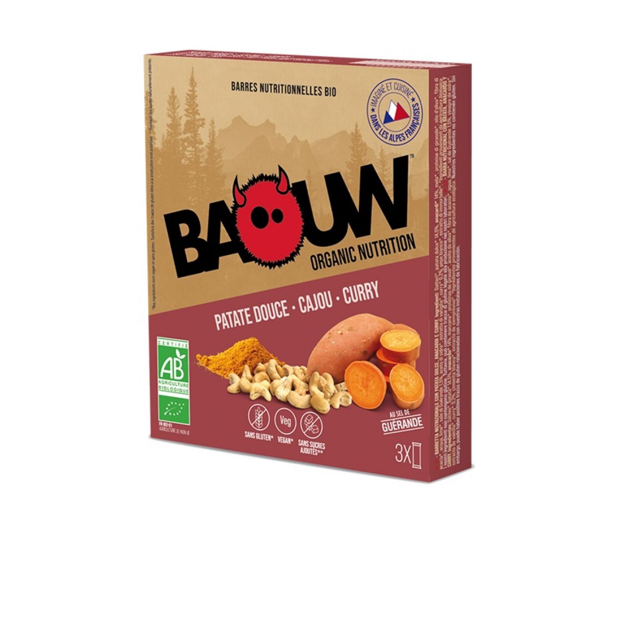 BAOUW  3 BARRES PATATE DOUCE CAJOU CURRY Barre énergetique
