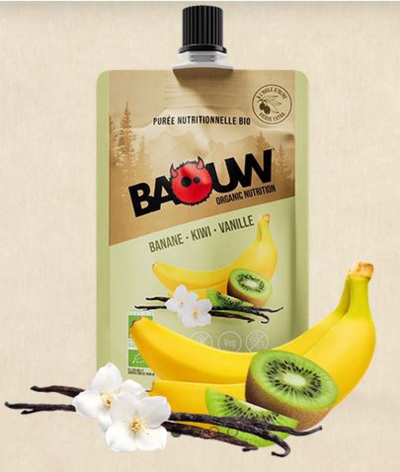 BAOUW PUREE BANANE KIWI VANILLE 90G Compote  énergetique