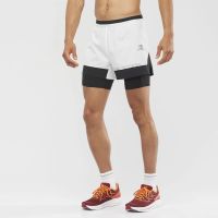 SALOMON CROSS 2 IN 1 SHORT NOIR ET BLANC Short Running 2 en 1 pas cher