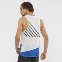 SALOMON SENSE AERO TANK BLANC ET  BLEU Débardeur de running pas cher