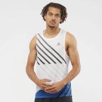 SALOMON SENSE AERO TANK BLANC ET  BLEU Débardeur de running pas cher