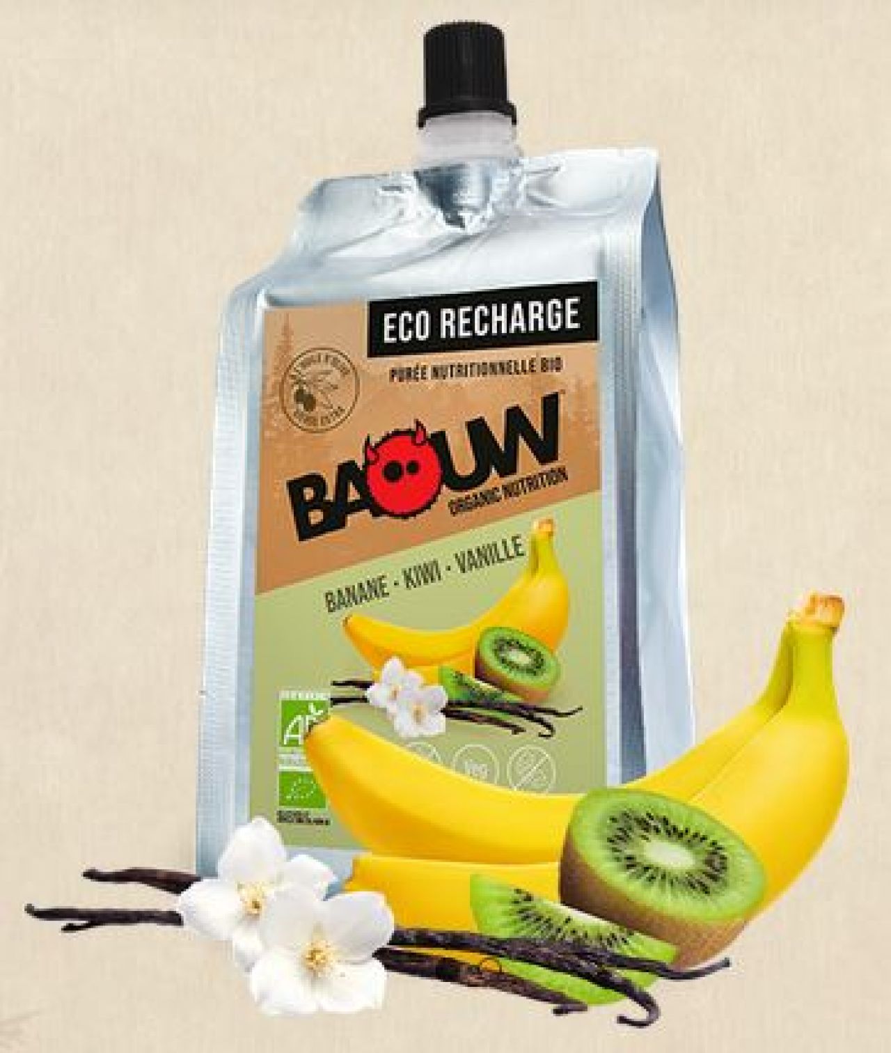 BAOUW ÉCO-RECHARGE XXL 330g BANANE - KIWI - VANILLE  Compote  énergetique