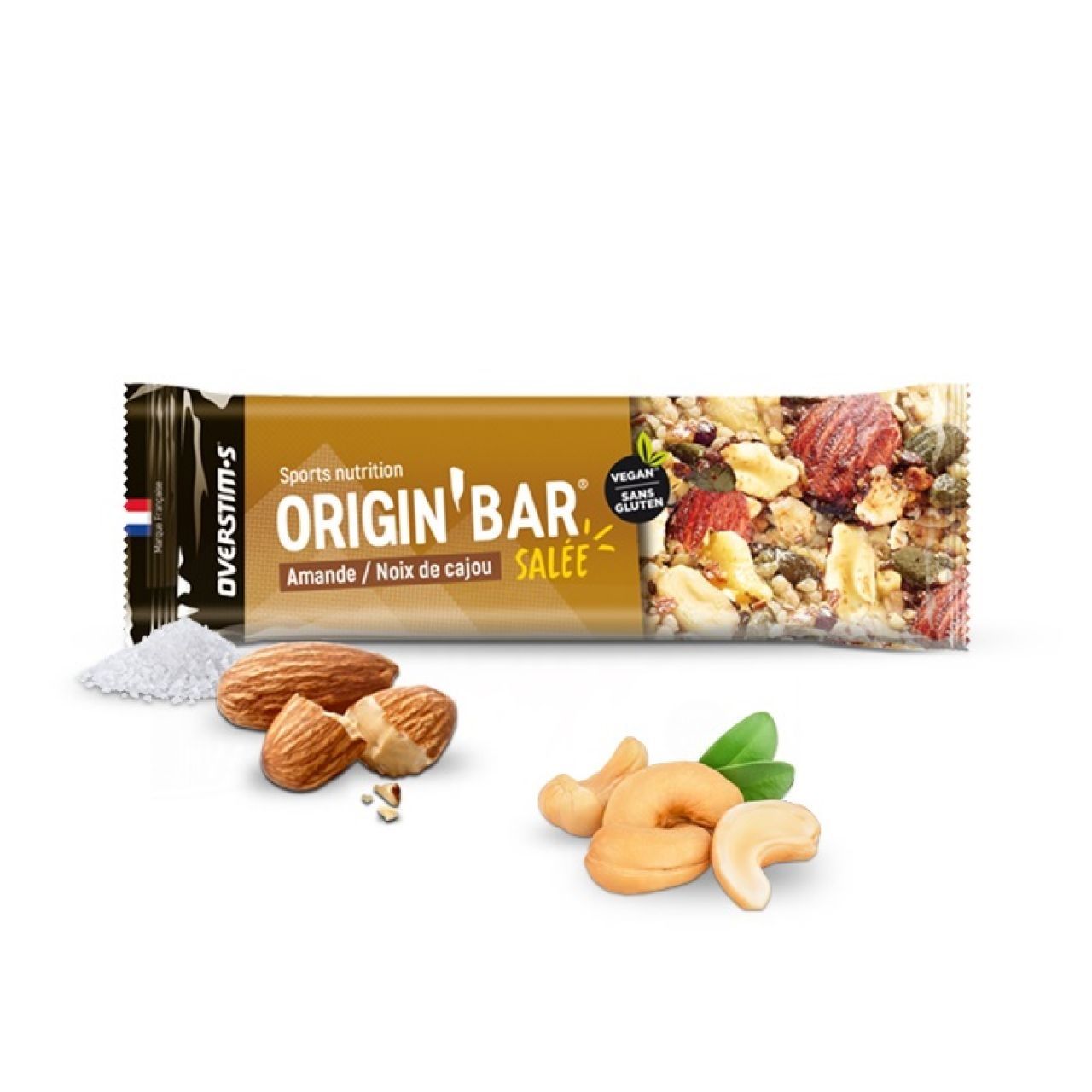 OVERSTIMS ORIGIN BAR AMANDE CAJOU SEL DE GUERANDE  Barres energetiques