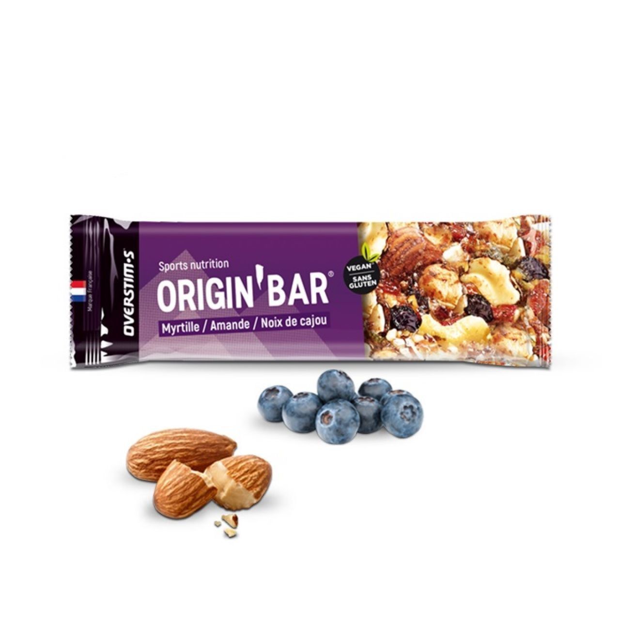 OVERSTIMS ORIGIN BAR MYRTILLE AMANDE CAJOU  Barres energetiques