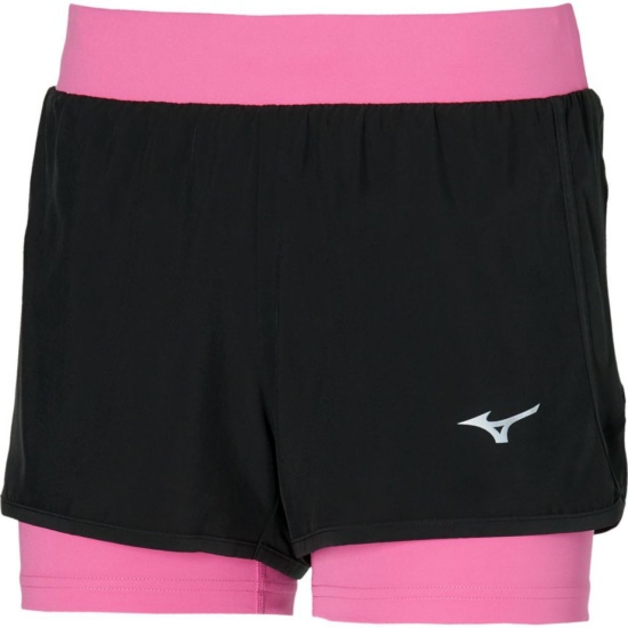 MIZUNO SHORT  TRAILER 2 EN 1 NOIR ET ROSE Short Running  avec sous short intégré