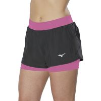 MIZUNO SHORT  TRAILER 2 EN 1 NOIR ET ROSE Short Running  avec sous short intégré pas cher