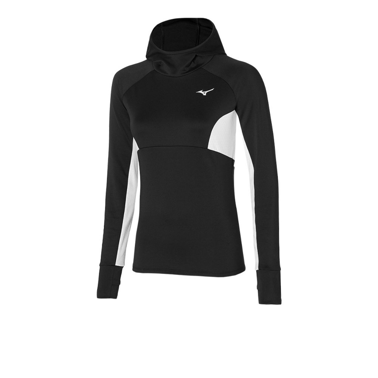 MIZUNO ACTVE WARMALITE HOODED LS TEE NOIR ET BLANC