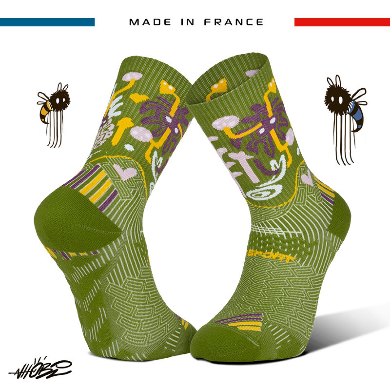 BV SPORT CHAUSSETTE RUN COLLECTOR NHOBI ABACAXI KAKI Made in France
