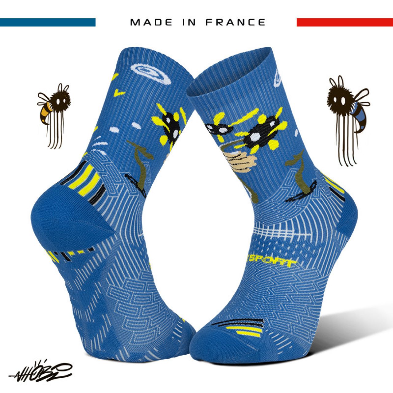 BV SPORT CHAUSSETTE RUN COLLECTOR NHOBI AMOUR BLEU Made in France