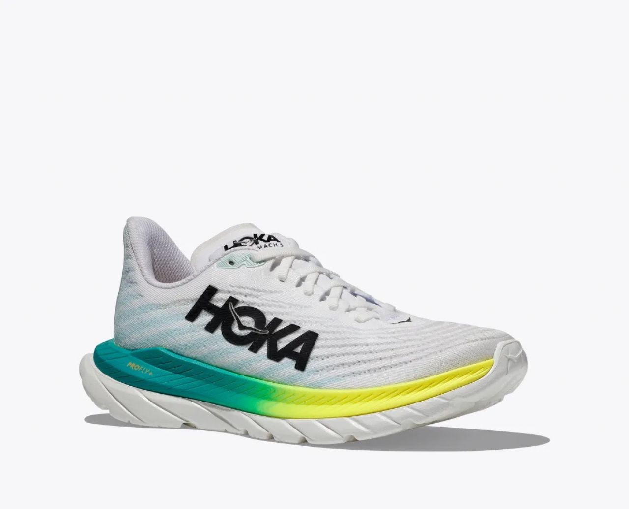 HOKA MACH 5 WHITE ET BLUE GRASS Chaussure running Hoka femme