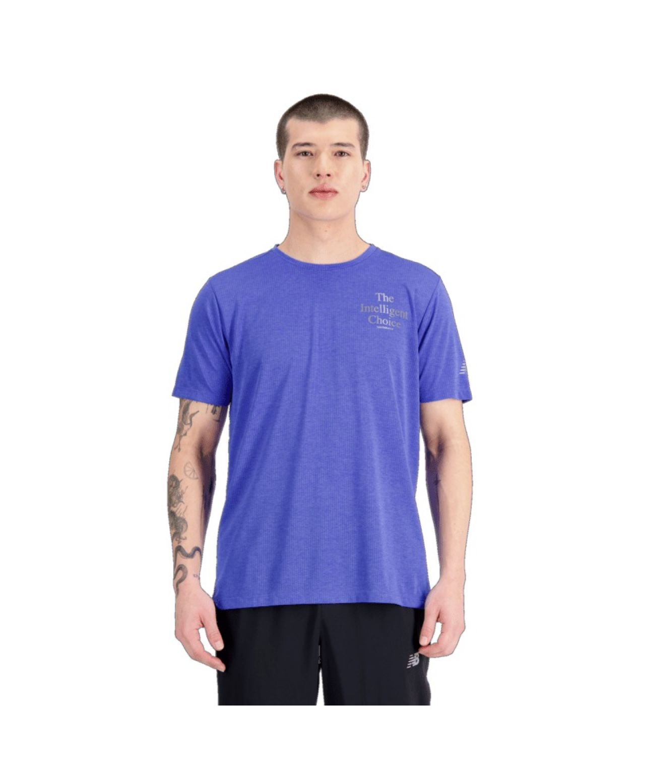 NEW BALANCE GRAPHIC IMPACT RUN SS TEE BLEU  Tee shirt de running