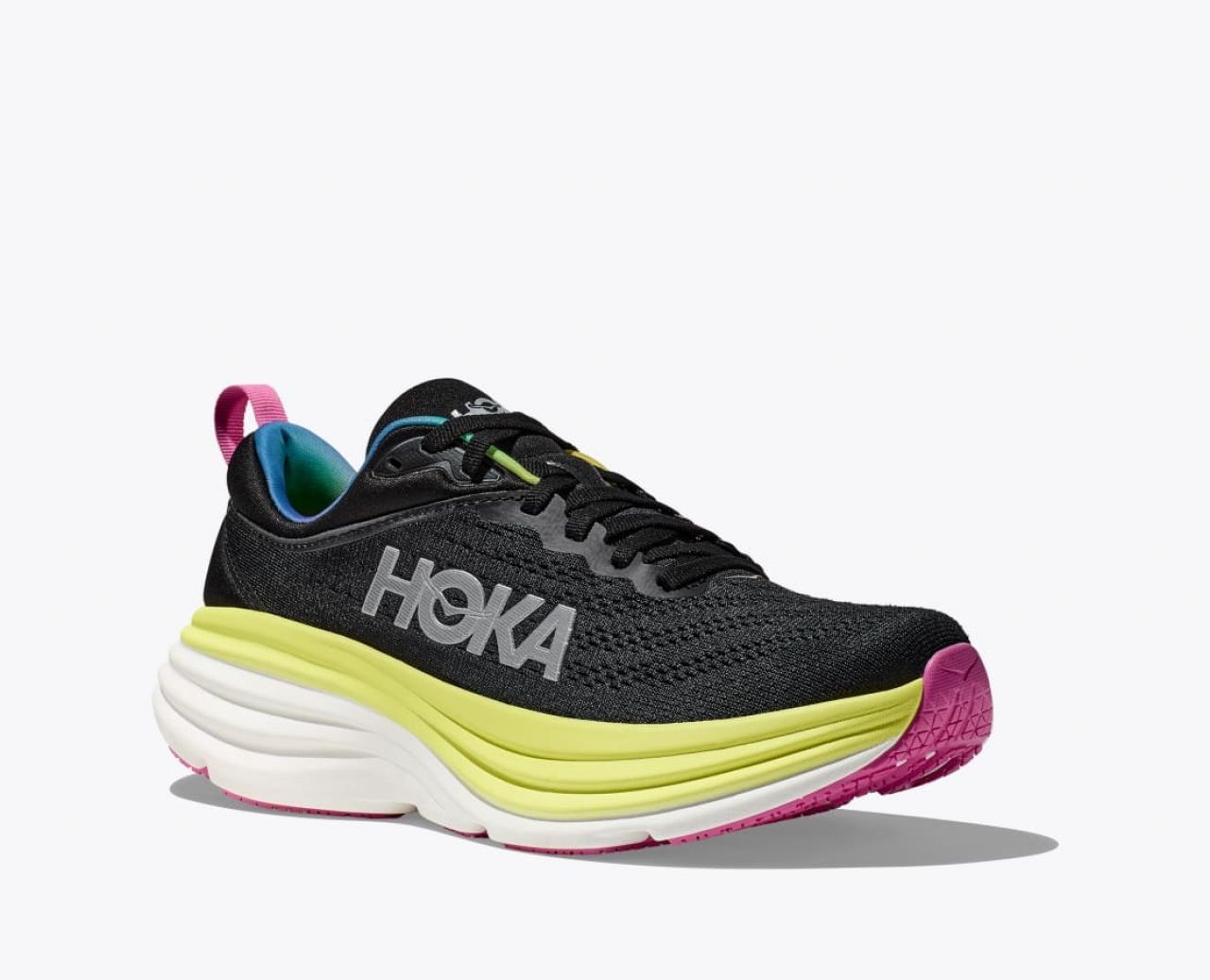 HOKA BONDI 8 MIDNIGHT BLACK ET CITRUS GLOW Chaussures de running