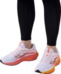 MIZUNO WAVE RIDER 27 WHITE ET FLAME  Chaussures de running pas cher