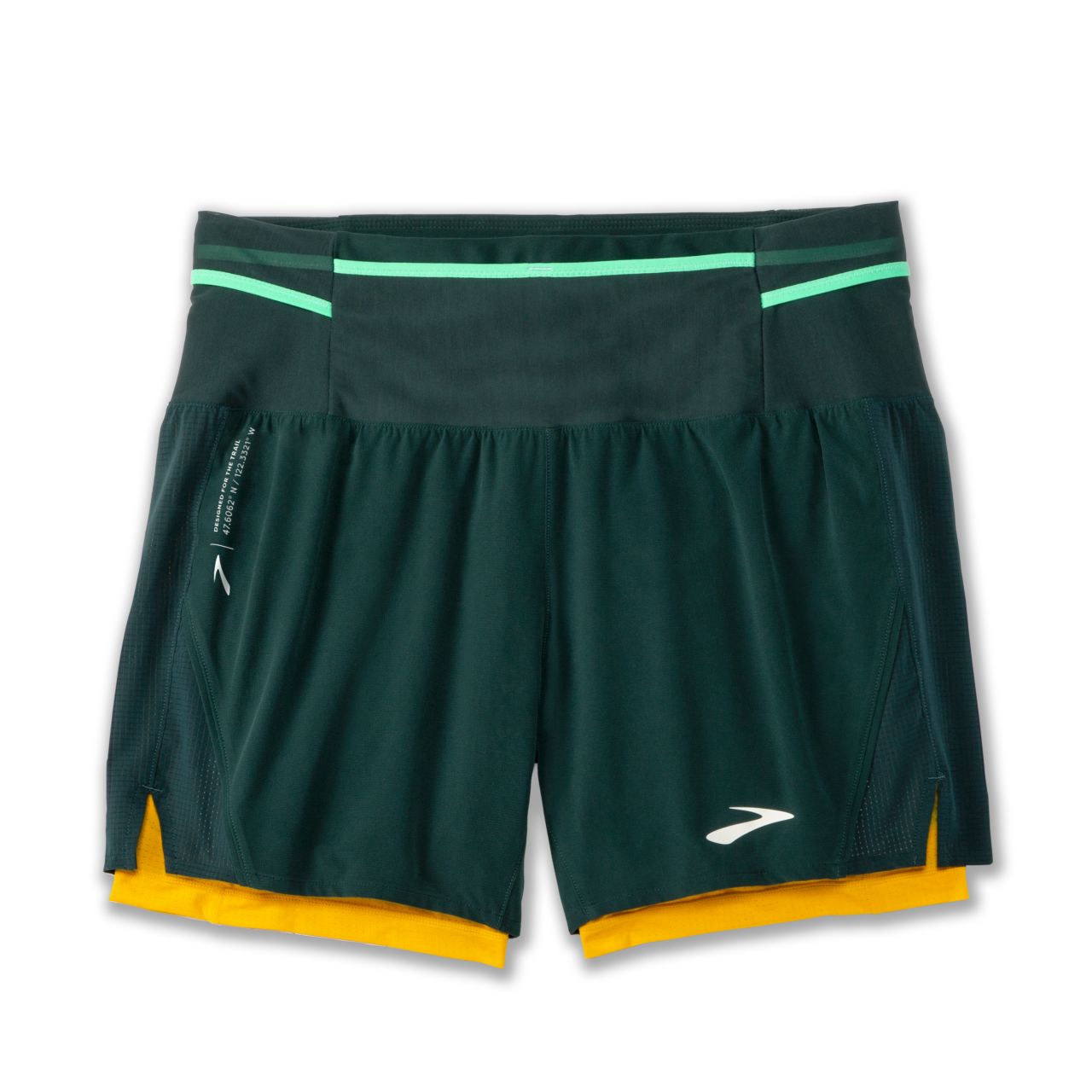 BROOKS SHORT HIGH POINT 5 POUCES 2 EN 1 CARBON ET LEMON CHROME Short trail brooks