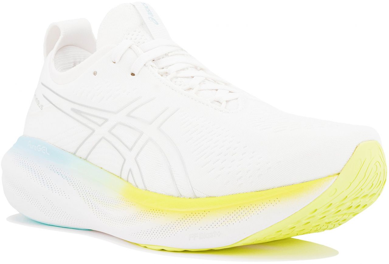 ASICS GEL NIMBUS 25 WHITE ET PURE SILVER Chaussure running asics