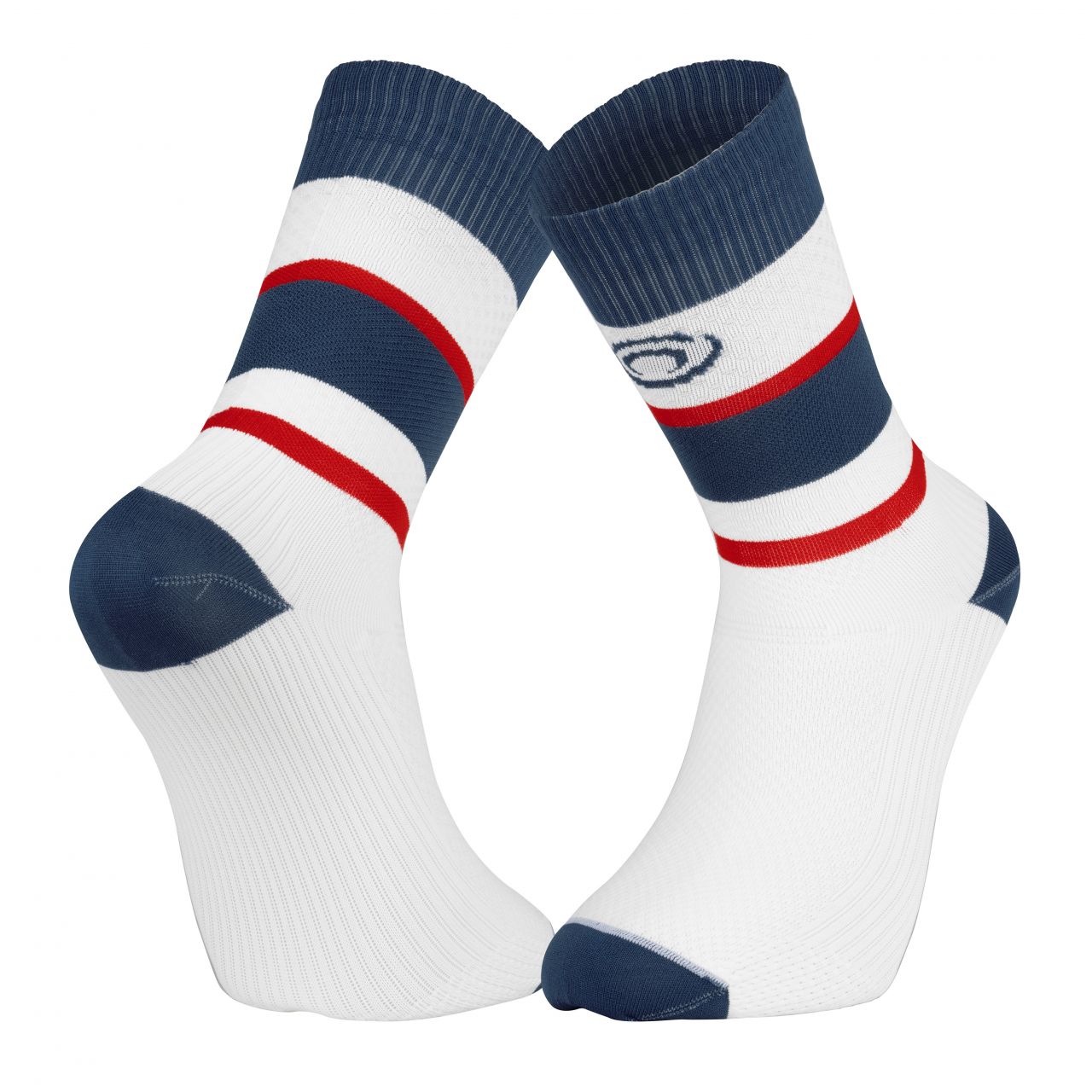 BV SPORT SOQUETTE LIGHT RUN HAUTE IBIZA BLEU ET ROUGE Chaussettes de running