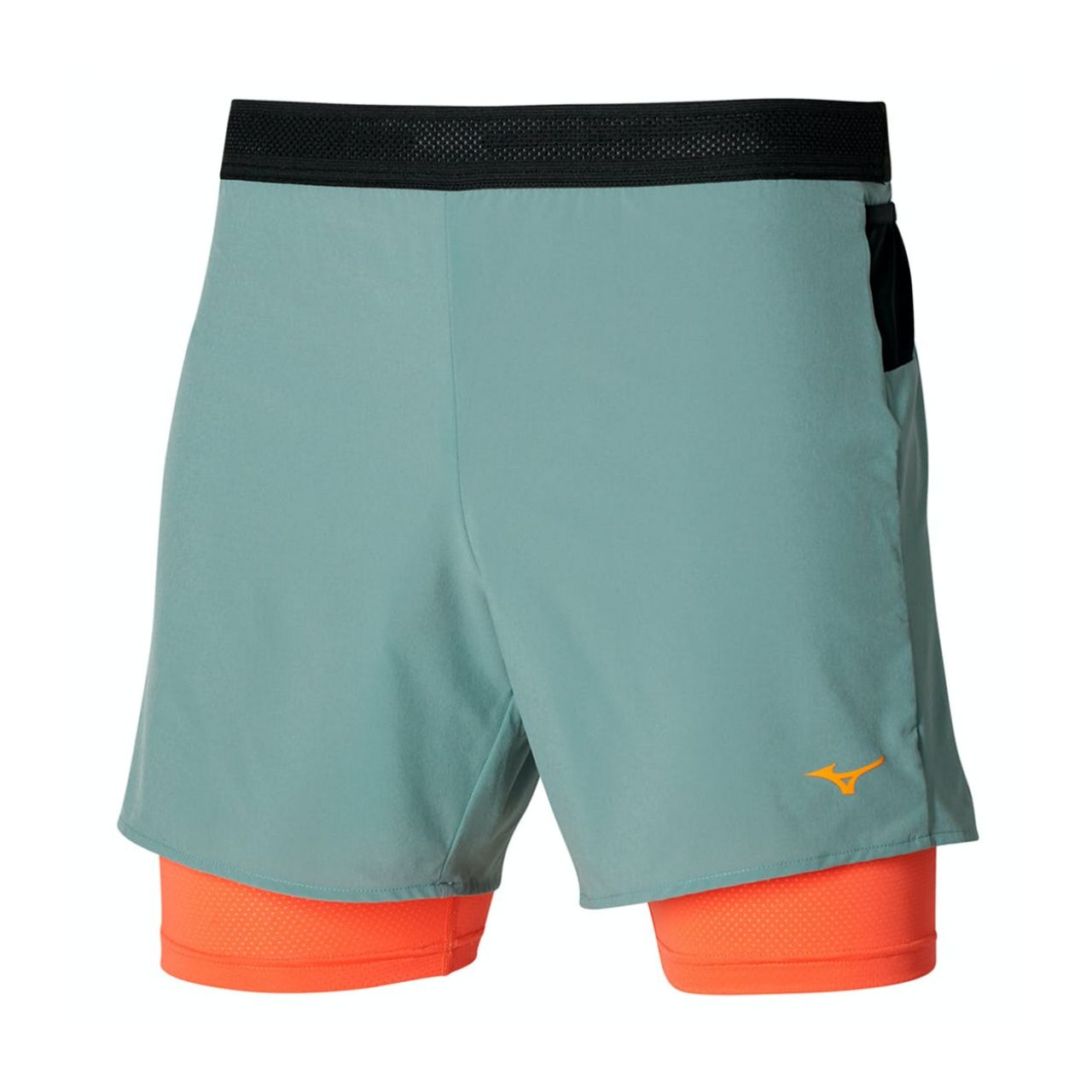 MIZUNO ER 5.5 SHORT 2 EN 1 LEAD ET NASTURTIUM  Cuissard running