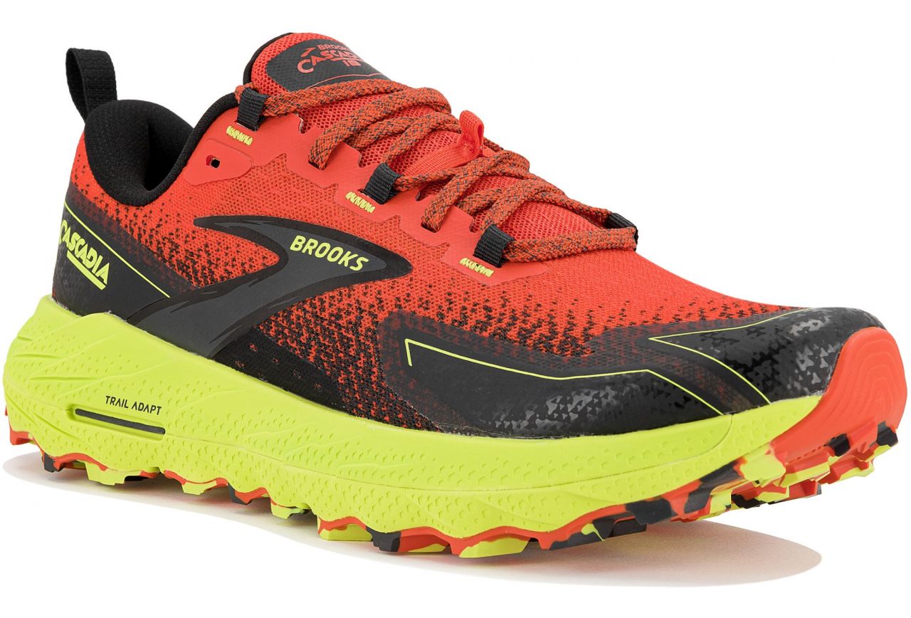 BROOKS CASCADIA 18 CHERRY TOMATO ET LIME BLACK Chaussures de trail