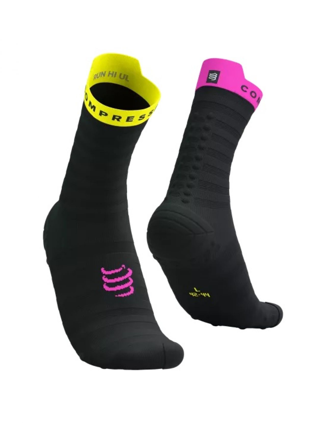 PRO RACING SOCKS V4.0 RUN HIGH BLACK  ET SAFE YELLOW Chaussettes running