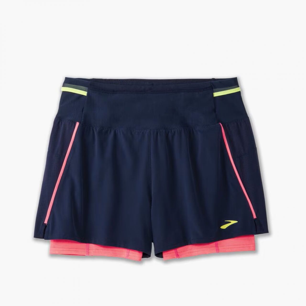 BROOKS SHORT HIGH POINT  3 POUCES 2 EN 1 NAVY ET NEO PINK Short trail brooks