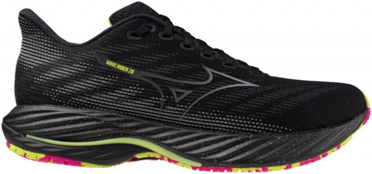 MIZUNO WAVE RIDER 28 BLACK SILVER ET SUNNY LIME Chaussures de running