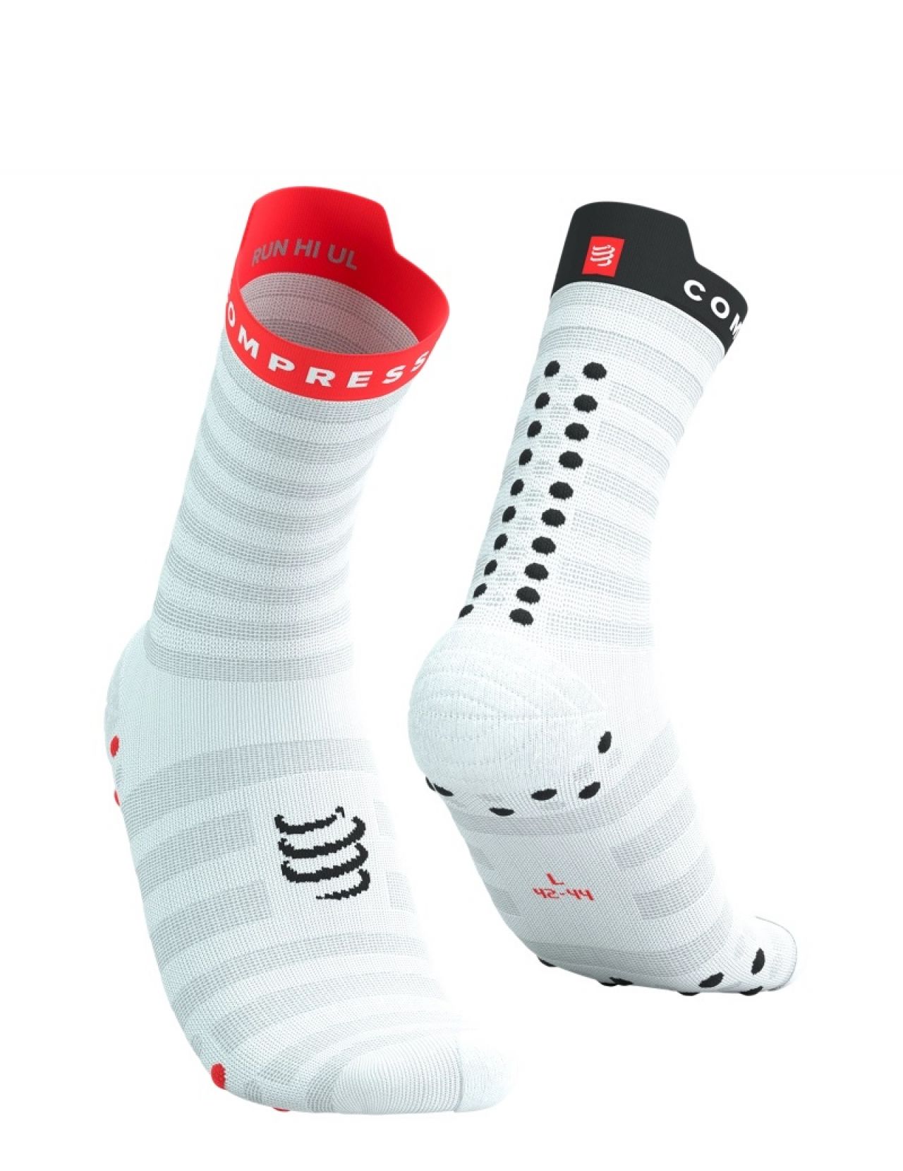 COMPRESSPORT PRO RACING SOCKS V4.0 ULTRALIGHT RUN WHITE ET FLUO RED Chaussettes running