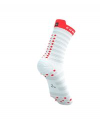 COMPRESSPORT PRO RACING SOCKS V4.0 ULTRALIGHT RUN WHITE ET FLUO RED Chaussettes running pas cher