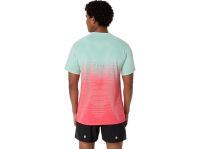 ASICS SEAMLESS SS TOP CORAL REET ET OASIS GREEN Tee shirt Running pas cher