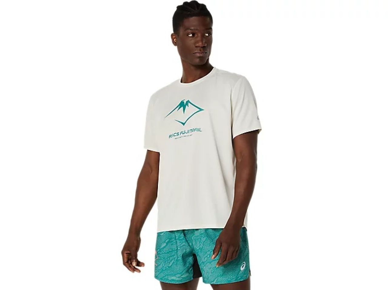 ASICS FUJITRAIL LOGO SS TOP BIRCH ET WHITE SAGE Tee shirt Running