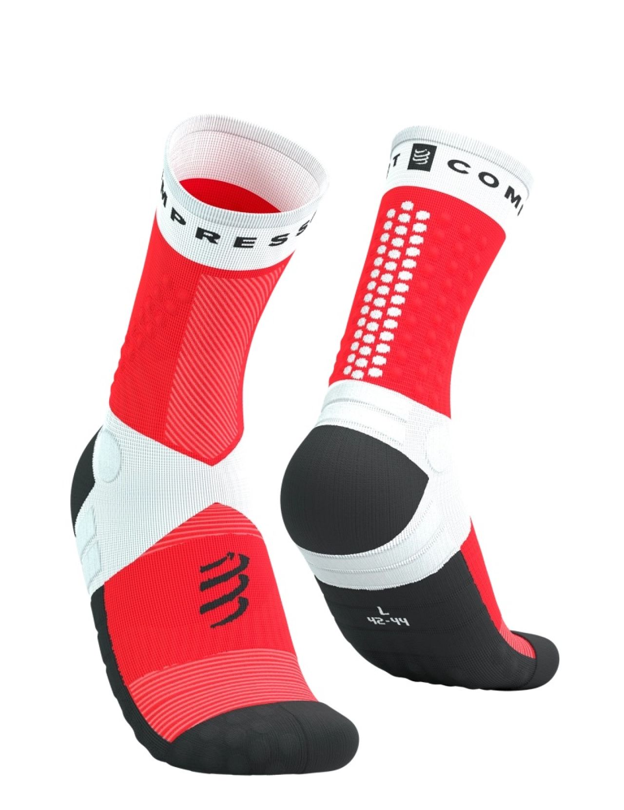 COMPRESSPORT ULTRA TRAIL SOCKS V2 WHITE ET FLUO RED Chaussettes running