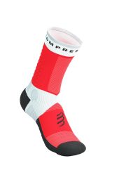 COMPRESSPORT ULTRA TRAIL SOCKS V2 WHITE ET FLUO RED Chaussettes running pas cher