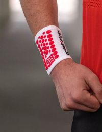 COMPRESSPORT SWEATBANDS 3D DOTS WHITE ET RED  Poignet éponge pas cher