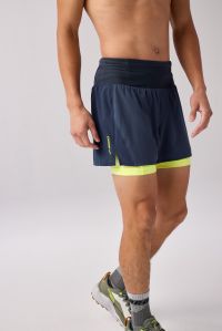 BROOKS SHORT HIGH POINT 5 POUCES 2 EN 1 BLUE NIGHT ET SUNRAY Short trail brooks pas cher