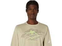 ASICS FUJITRAIL LOGO LS TOP KHAKI  Tee shirt  running pas cher